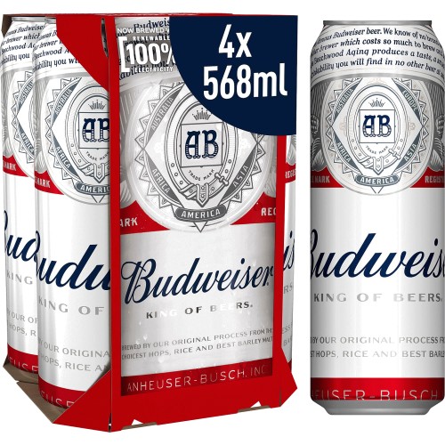 Budweiser Lager Beer Cans 4x568 Limited Edition 568ml