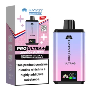 Hayati Pro Ultra+ 25000 Puffs Blueberry Cotton K & Raspberry Cotton K Prefilled Pod Kit