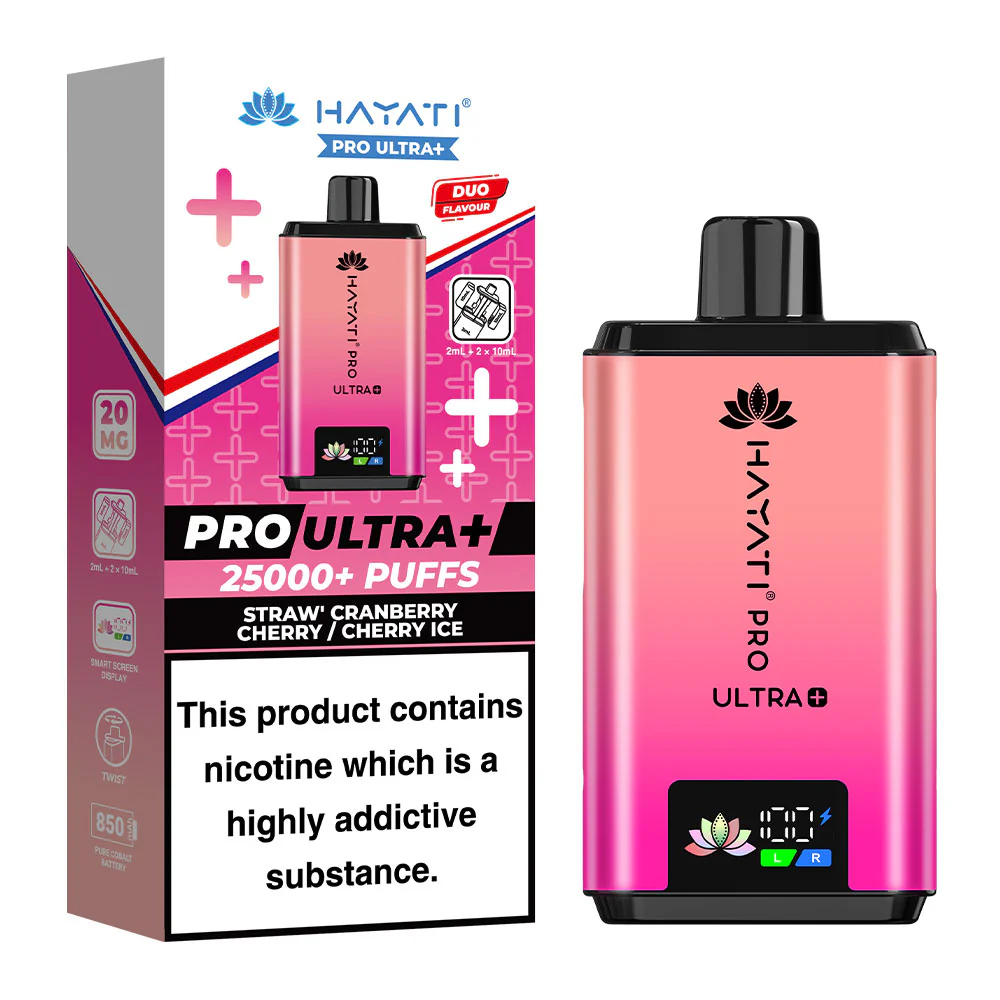 Hayati Pro Ultra+ 25000 Puffs Straw Cranberry Cherry & Cherry Ice Prefilled Pod Kit